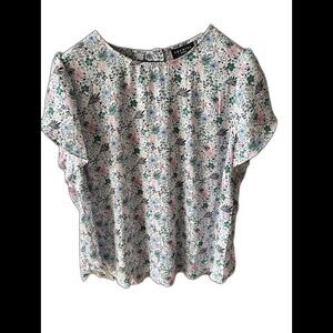 PREMISE WOMAN Casual Comfort Women's 2x White Floral Scoop Neck Short Sleeve Top